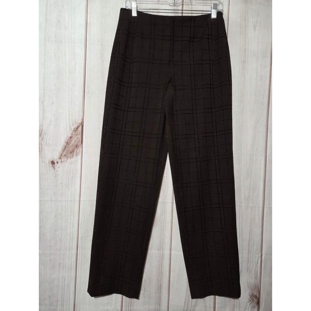 Talbots Womens Brown Grid Velvet Stripe Stretch Dress Pants Size 6 Straight Leg